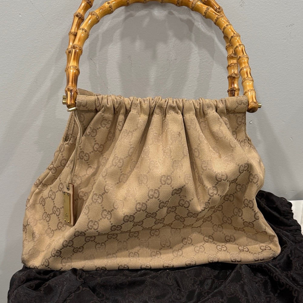 Gucci Beige Bamboo Handle Shoulder Bag